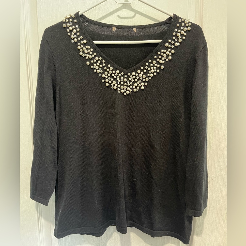 Black Sweater with Beaded Neck Line